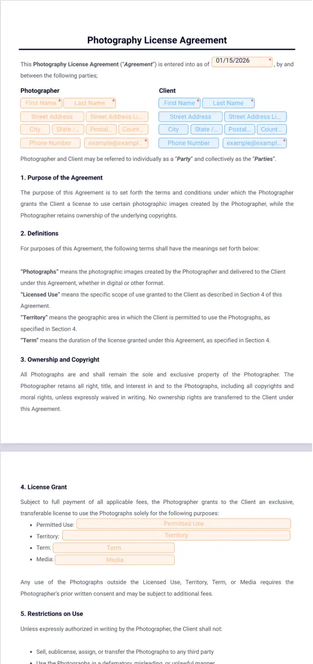 Photography License Agreement Template