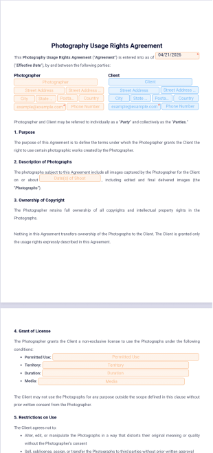 Photography Usage Rights Agreement Template - PDF Templates