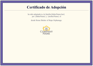 Plantilla de certificado de adopción - Plantillas PDF