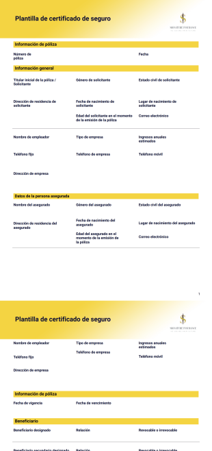 Plantilla de certificado de seguro - Plantillas PDF