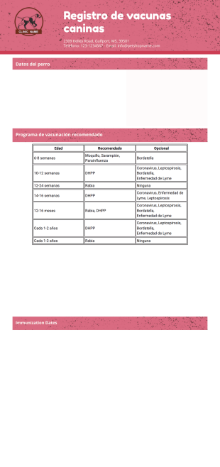 Plantilla de Registro de Vacunas Caninas - Plantillas PDF