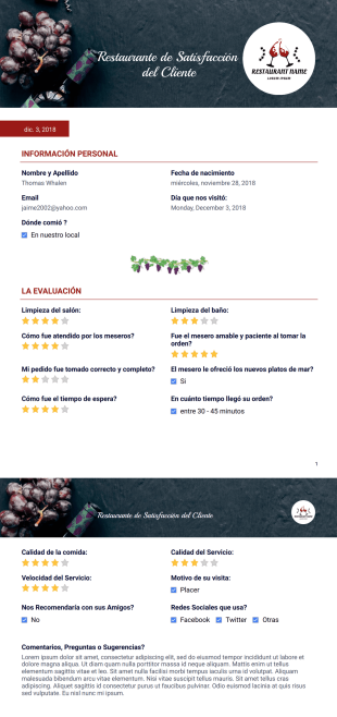 Plantilla PDF de Satisfacción del Cliente Restaurante - Plantillas PDF