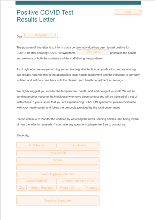 Positive COVID Test Results Letter PDF Template
