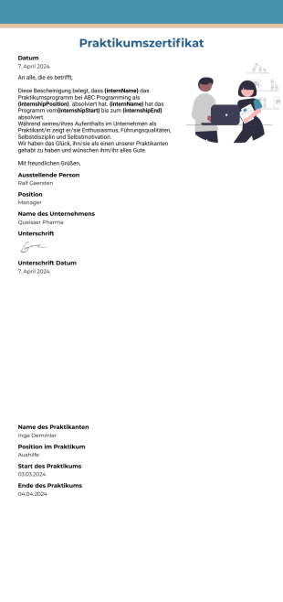 Praktikumszertifikat PDF-Vorlage