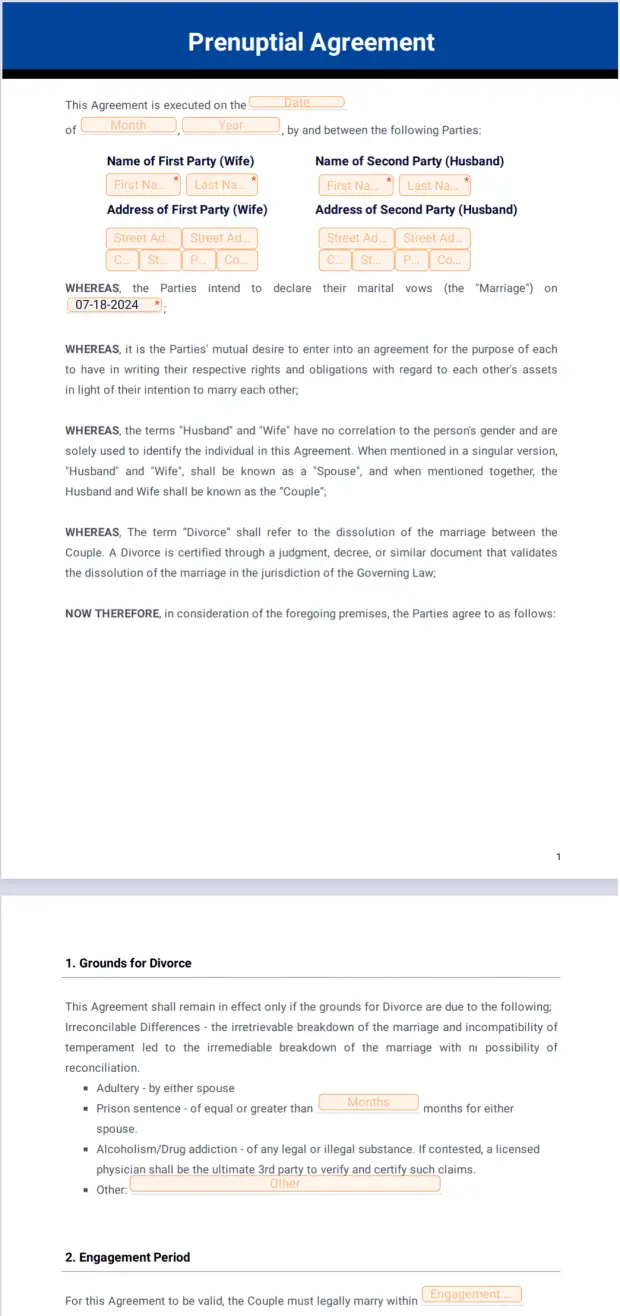 Prenuptial Agreement Template