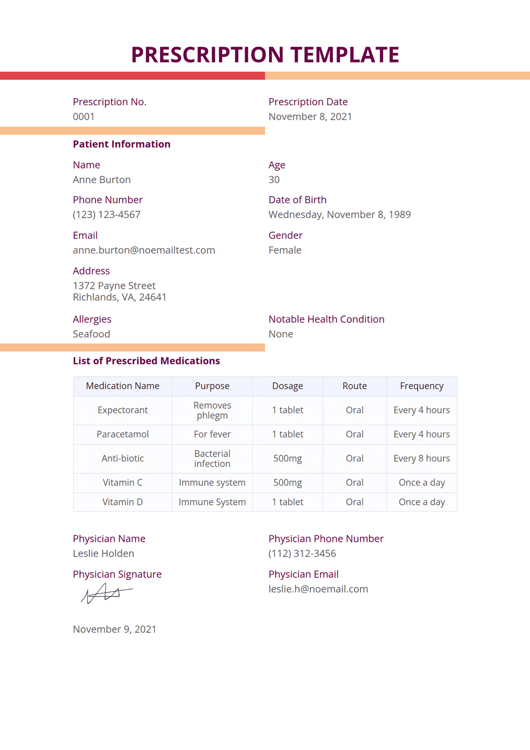 Prescription Template