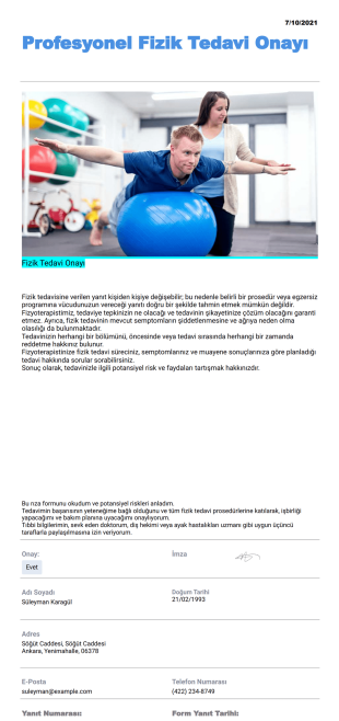 Profesyonel Fizik Tedavi Onay Şablonu - PDF Şablonları