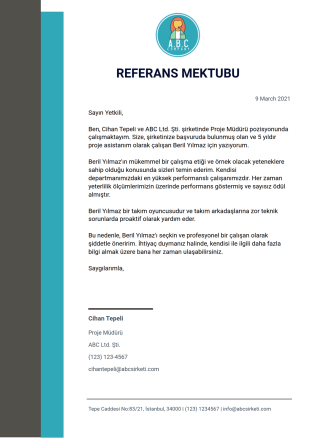 Profesyonel Referans Mektubu PDF Şablonu