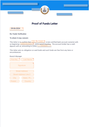 Proof of Funds Letter PDF Template