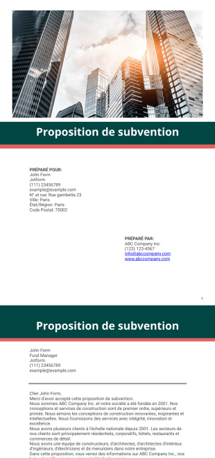 Proposition de subvention Modèle PDF