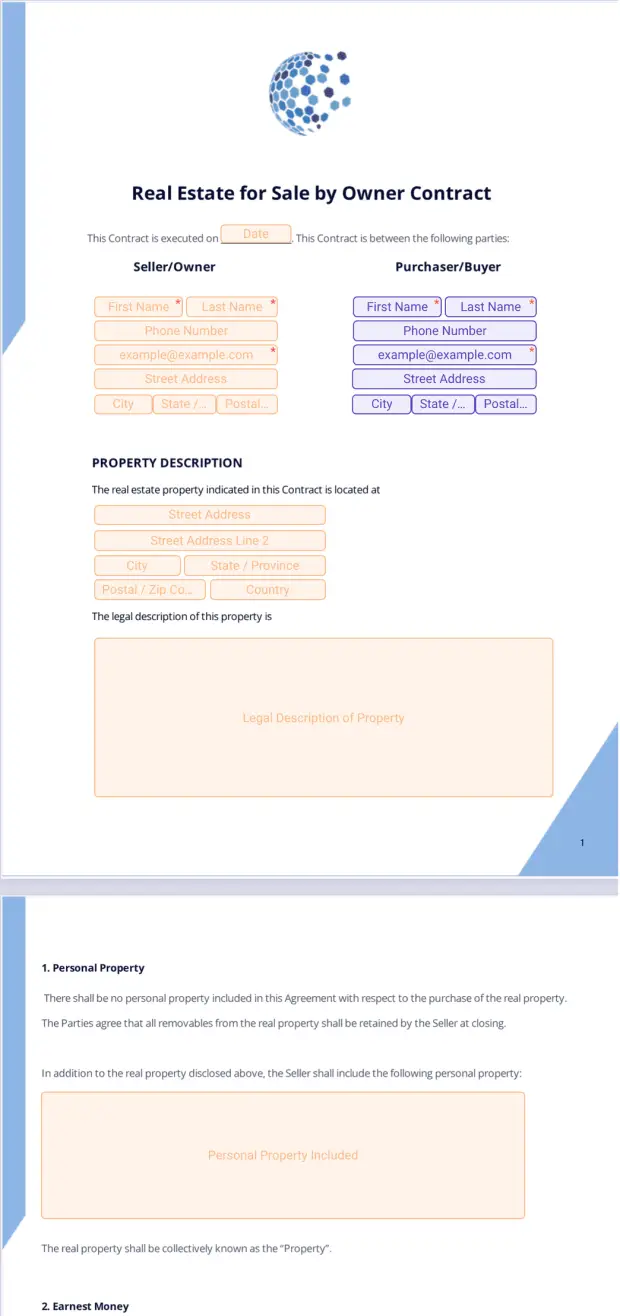 Real Estate for Sale by Owner Contract Template