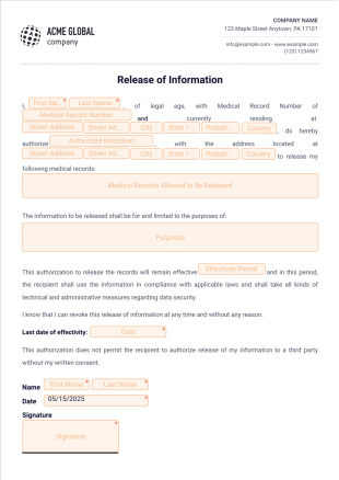 Release of Information Template - PDF Templates