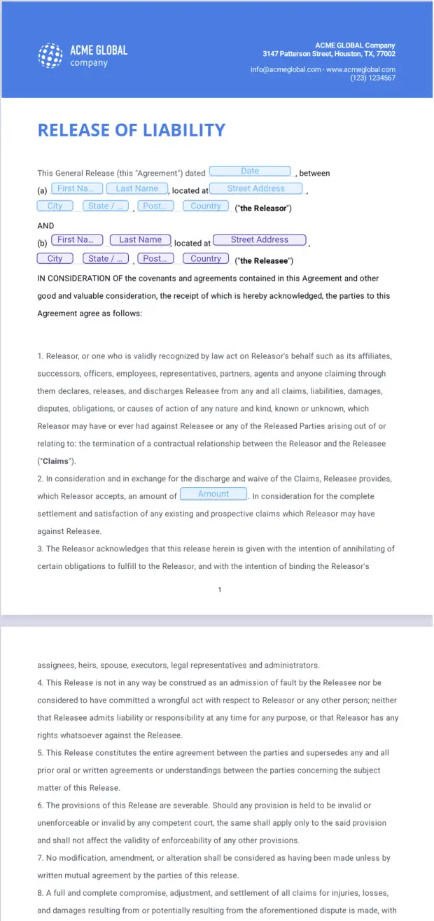 Release of Liability Form