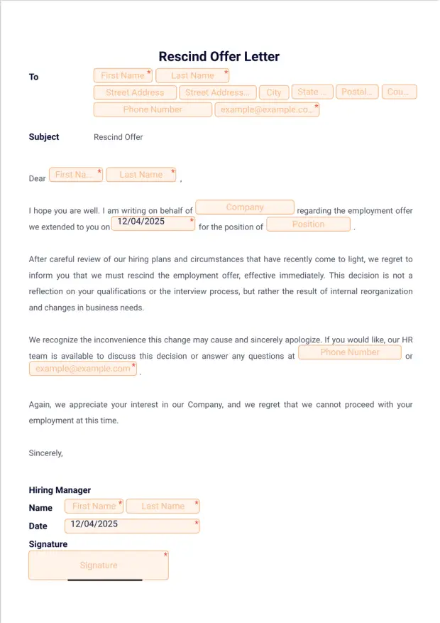 Rescind Offer Letter Template