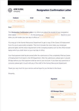 Resignation Confirmation Letter PDF Template