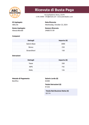 Ricevuta di Busta Paga Template PDF