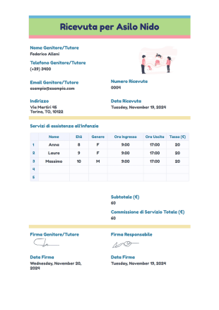 Ricevuta per Asilo Nido Template PDF