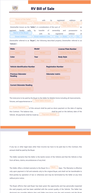 RV Bill of Sale PDF Template
