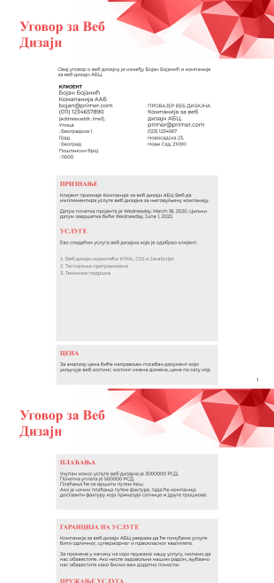 Шаблон Уговора за Веб Дизајн - PDF Шаблони