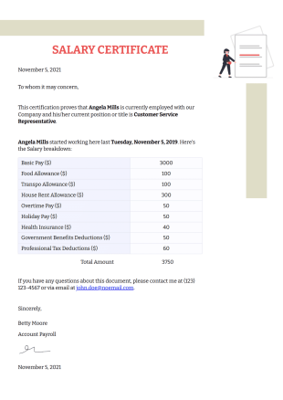 Salary Certificate PDF Template