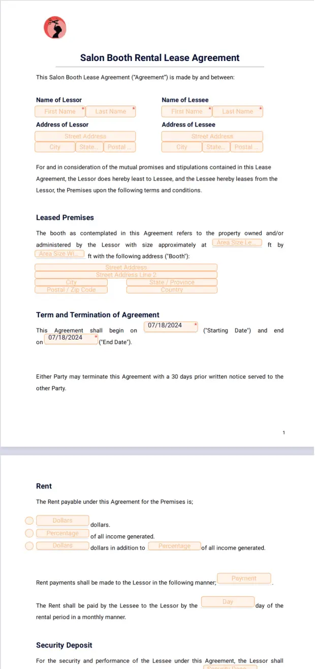 Salon Booth Rental Lease Agreement