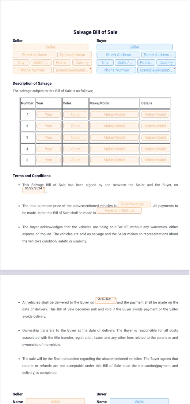 Salvage Bill of Sale