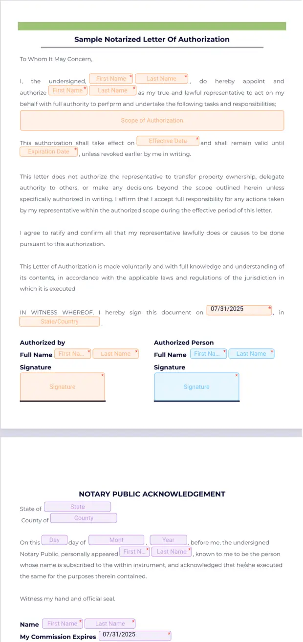 Sample Notarized Letter Of Authorization