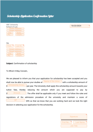 Scholarship Application Confirmation Letter PDF Template