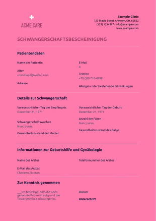 Schwangerschaftsbescheinigung PDF-Vorlage