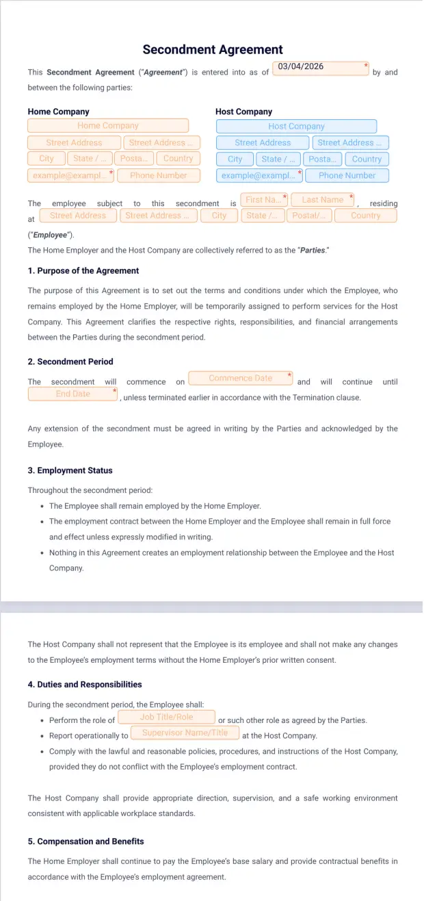 Secondment Agreement Template