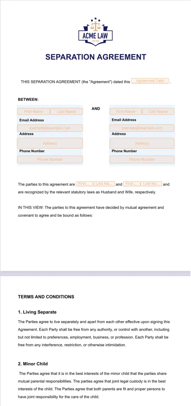 Separation Agreement Template