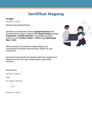 Sertifikat Magang Template PDF