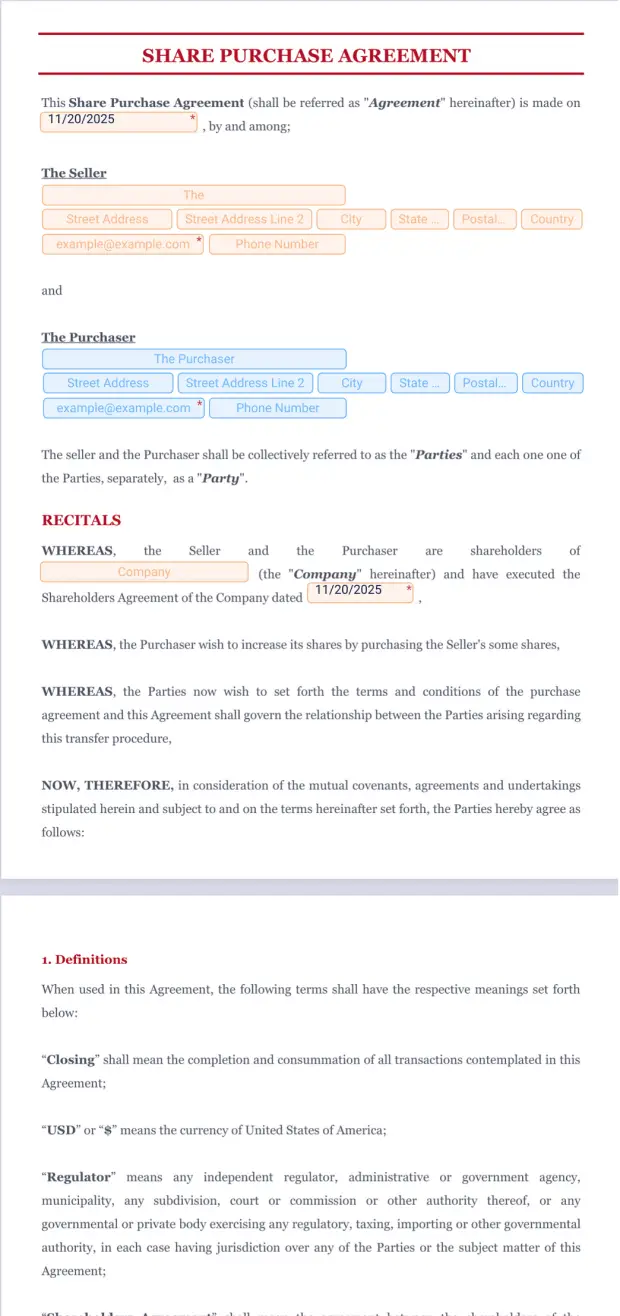Share (Stock) Purchase Agreement (SPA)