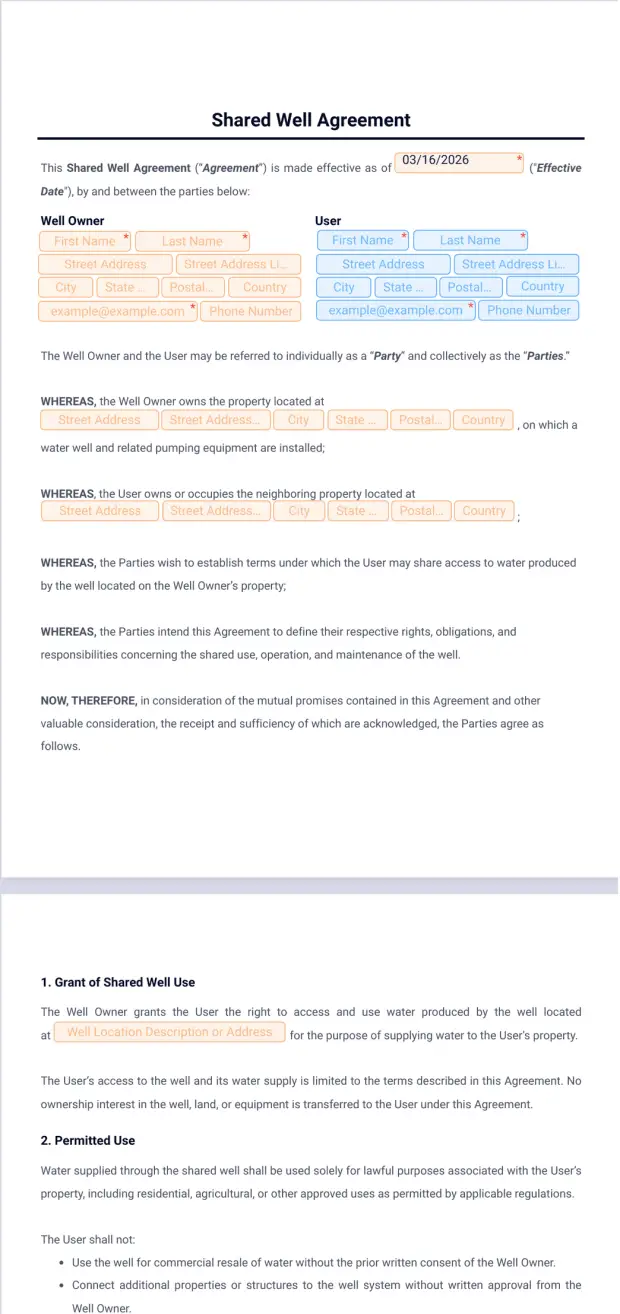 Shared Well Agreement Template