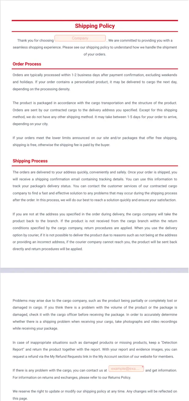 Shipping Policy Template