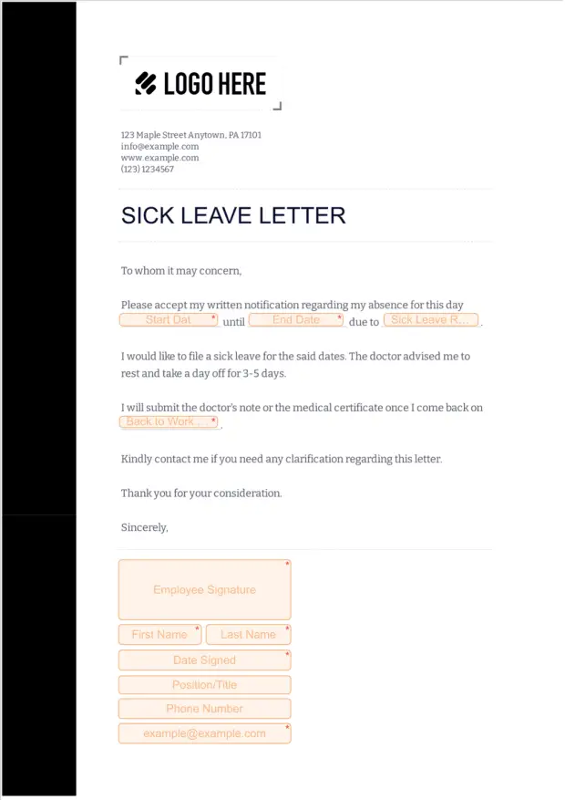 Sick Leave Letter Template