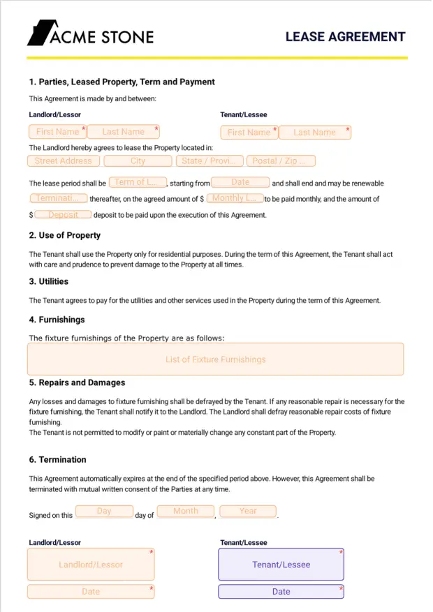 Simple One Page Lease Agreement Template