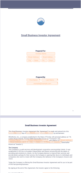 Small Business Investor Agreement PDF Template