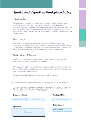 Smoke and Vape-Free Workplace Policy Template - PDF Templates