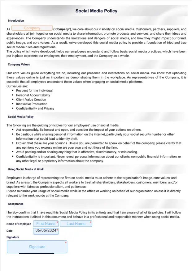 Social Media Policy Template