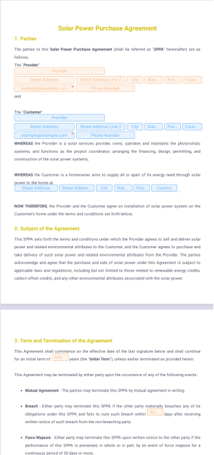 Solar Power Purchase Agreement PDF Template