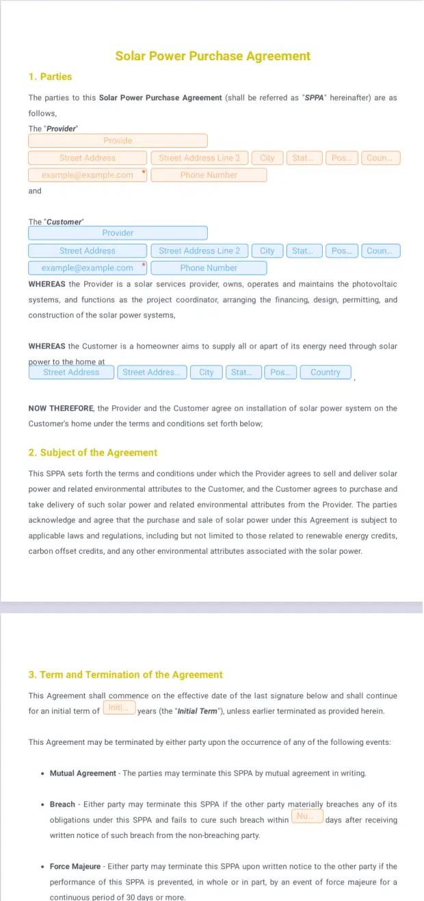 Solar Power Purchase Agreement
