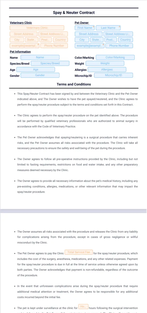 Spay Neuter Contract Template