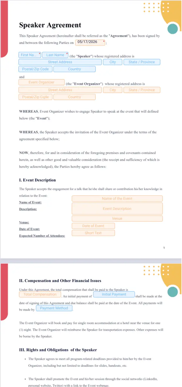 Speaker Agreement Template
