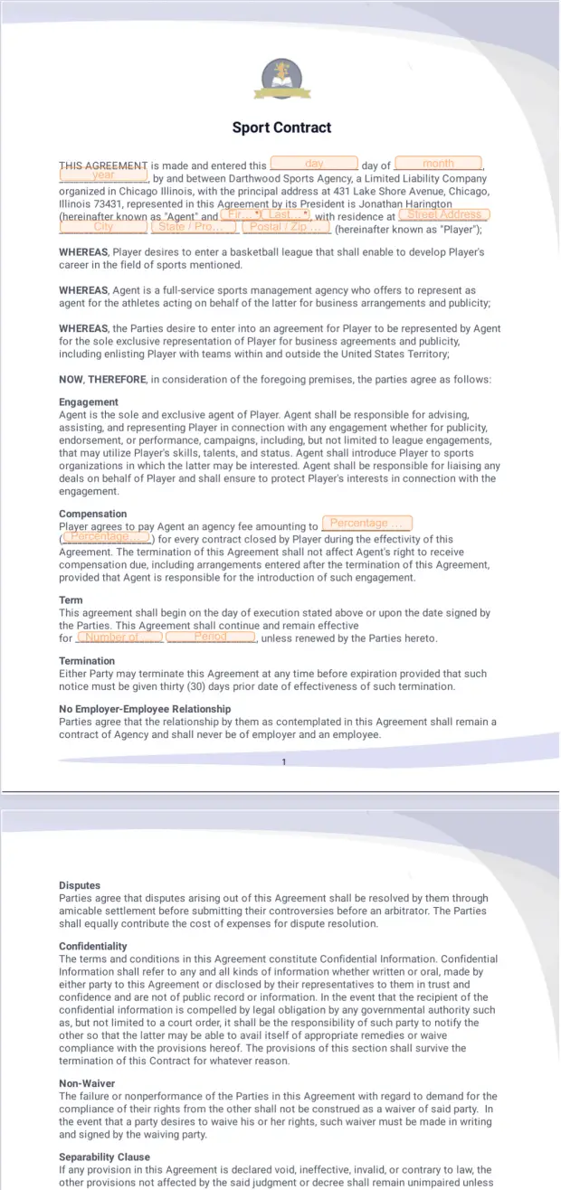 Sport Contract Template