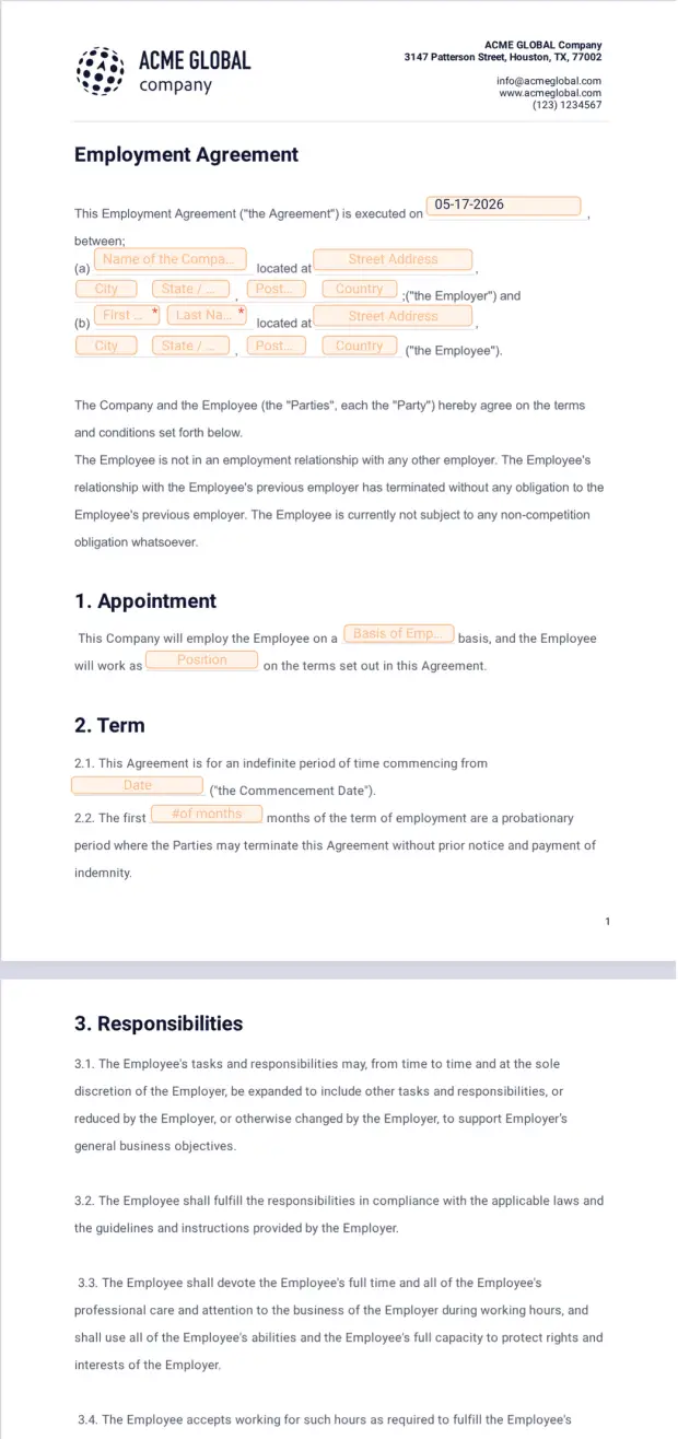Standard Employment Agreement