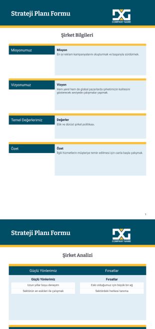 Strateji Planı Şablonu - PDF Şablonları