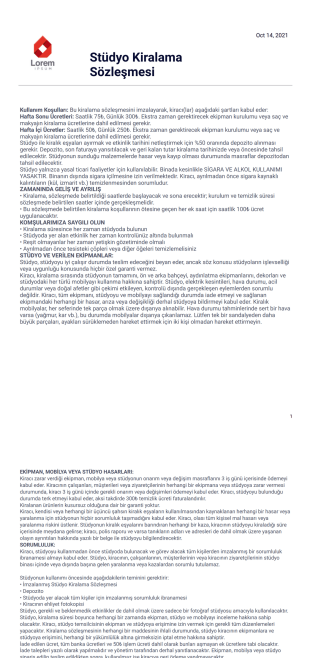 Stüdyo Kiralama Sözleşmesi Şablonu - PDF Şablonları