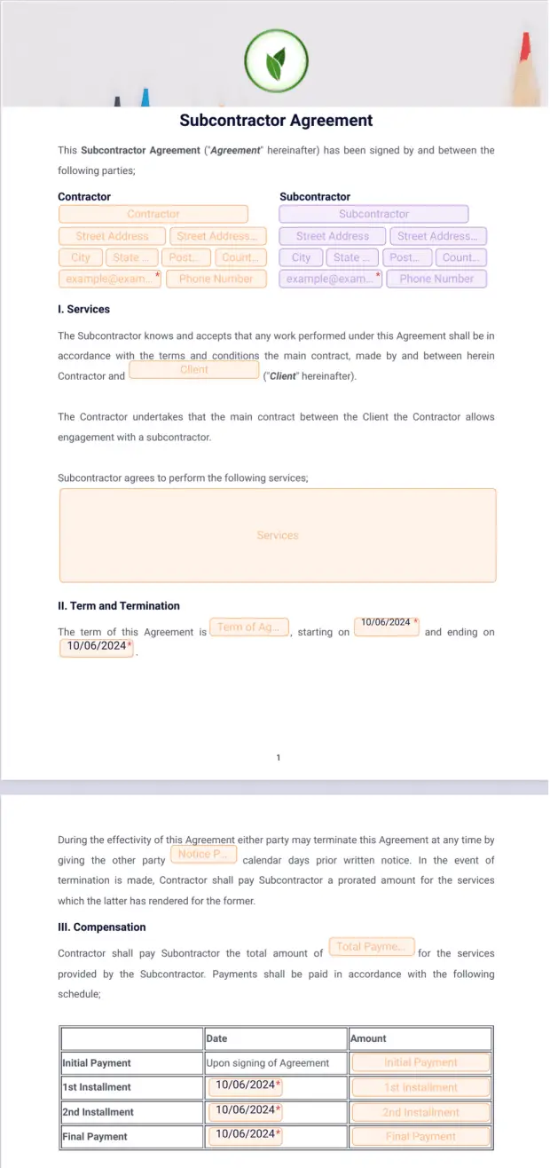 Subcontractor Agreement