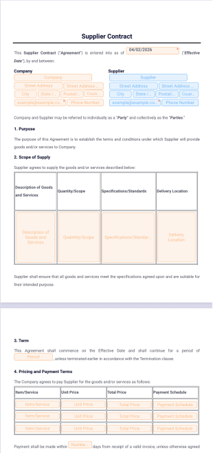 Supplier Contract Template - PDF Templates